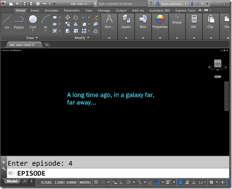 A sneak peek at the Star Wars opening crawl inside AutoCAD