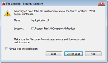 Security dialog in AutoCAD 2016