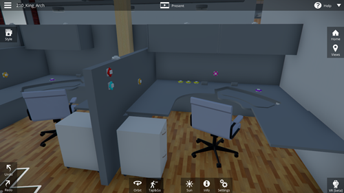 A view of a cubicle, with the various sensors