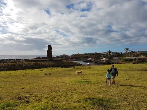 Our first moai, down by the harbour in Hanga Roa