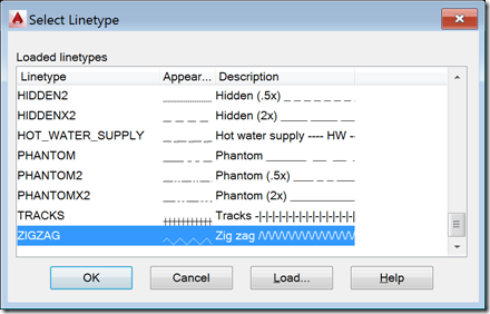 Selecting a linetype for a set of AutoCAD entities