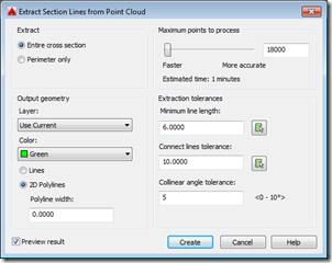 Section extraction options for point clouds