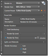 Render presets palette