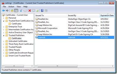 Trusted publishers in the Windows Certificate Store