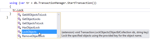 Our extension methods on the Transaction object