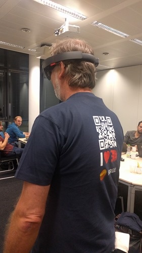 Jurgen Becker trying out HoloLens while sporting a new Forge T-shirt