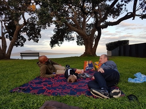 Chatting by the beach