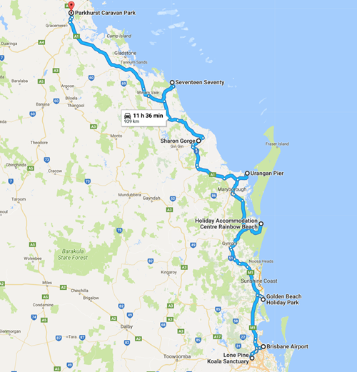 The path from Brisbane to Rockhampton