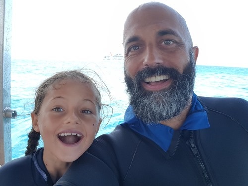 Anokhi and Kean on the boat