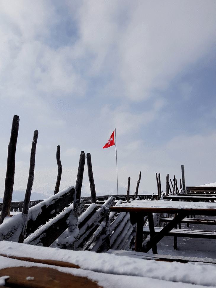 A blowing Swiss flag