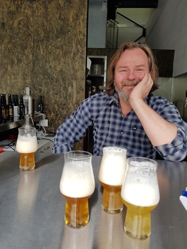 Trying a brew or two with Peter