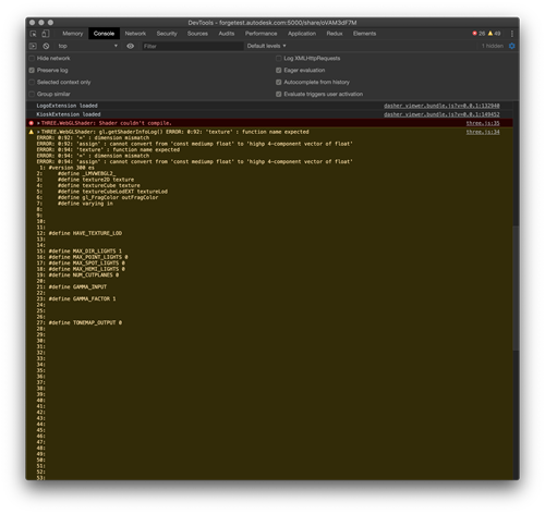 Shader debugging information