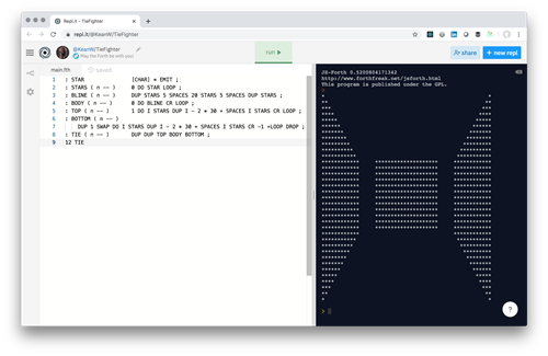 TIE Fighter created in Forth