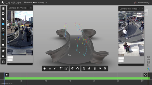 Comparing video footage with extracted skeletons on the MX3D bridge at Ducth Design Week 2018