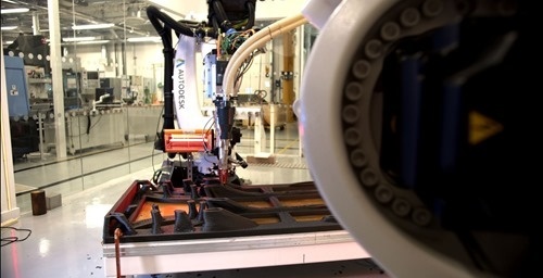 A close-up of the printing process