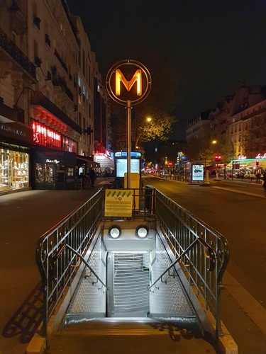 A metro station at night