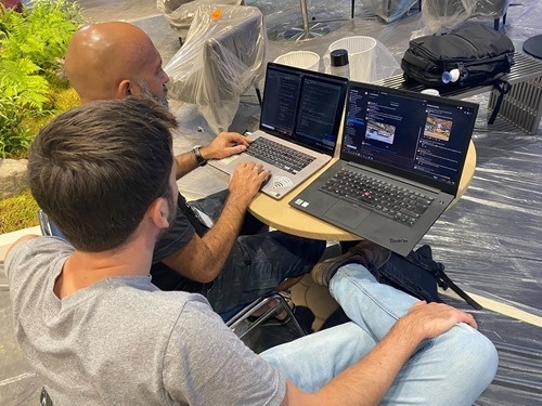 Kean and Pete working on the sensor display