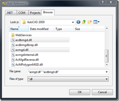 Add project references to AutoCAD's managed assemblies