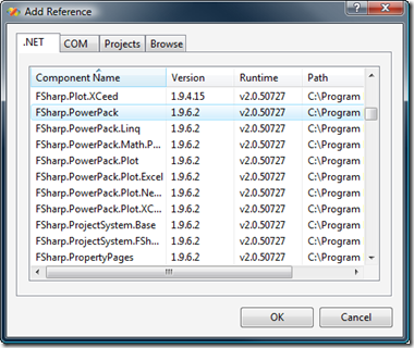 Adding a reference to the F# PowerPack assembly