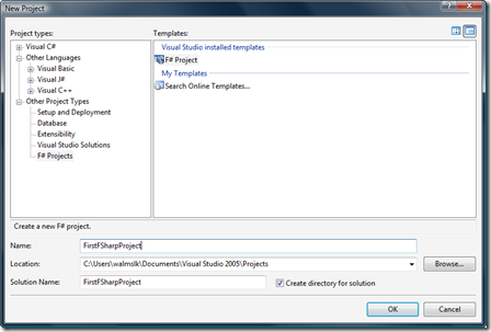 New F# project - VS 2005