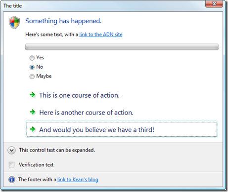 Basic task dialog with all the options