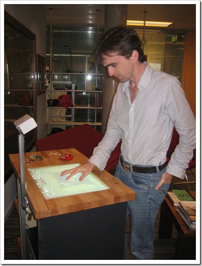 Don Syme checking out a prototype surface-like device at MSR Cambridge