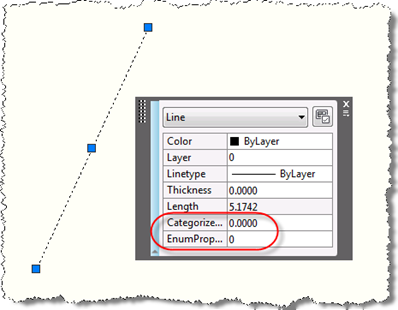 Quick properties panel with our custom properties