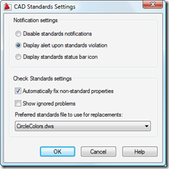 Standards settings dialog